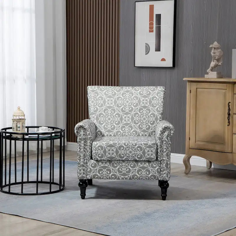 Fauteuil d'appoint mi-siècle gris et beige, fauteuil tapissé en lin, lot de 2