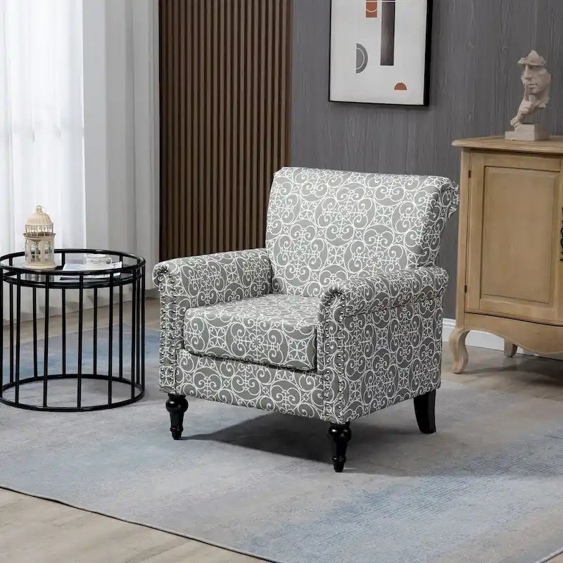 Fauteuil d'appoint mi-siècle gris et beige, fauteuil tapissé en lin, lot de 2