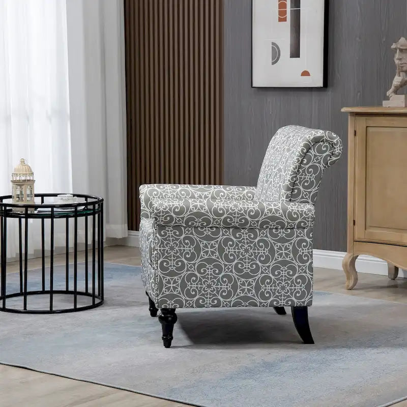 Fauteuil d'appoint mi-siècle gris et beige, fauteuil tapissé en lin, lot de 2