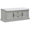 Banc de rangement rétro un siège avec coussin, finition gris lavé / blanc / bleu marine vieilli