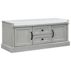 Banc de rangement rétro un siège avec coussin, finition gris lavé / blanc / bleu marine vieilli