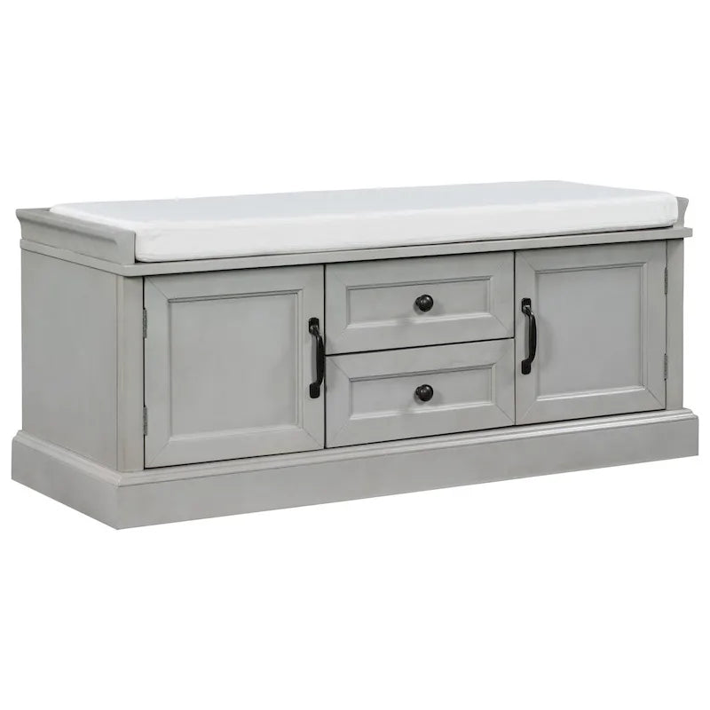 Gray Wash / White / Antique Navy Retro Storage Bench with Cushion, Single Seat