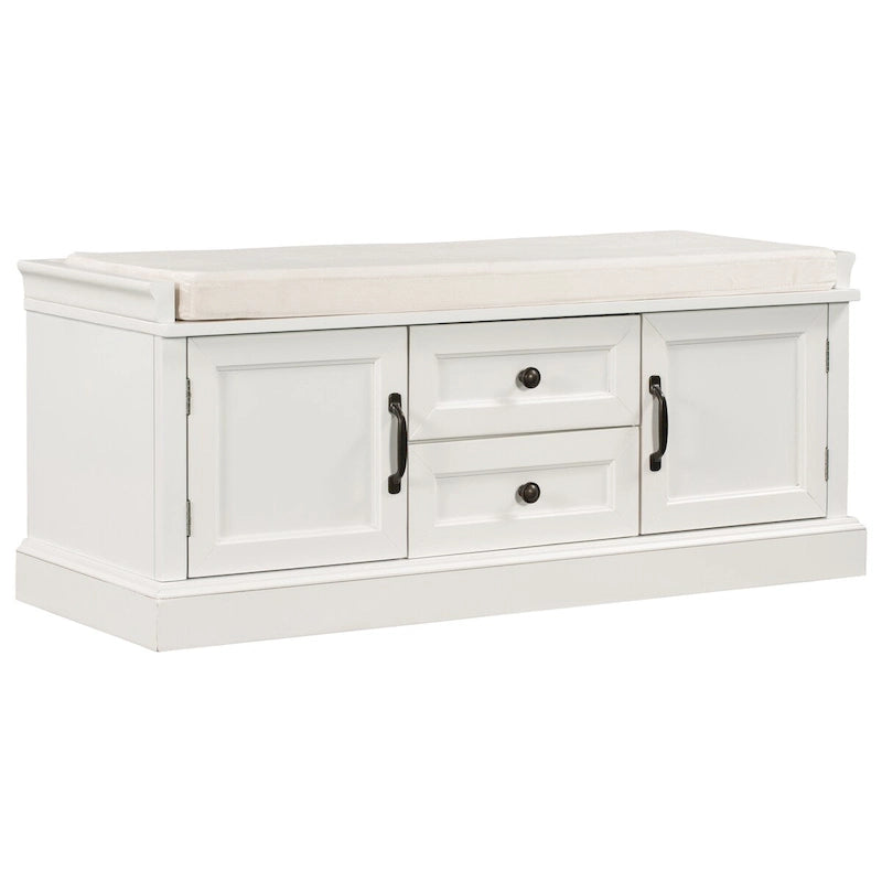Gray Wash / White / Antique Navy Retro Storage Bench with Cushion, Single Seat