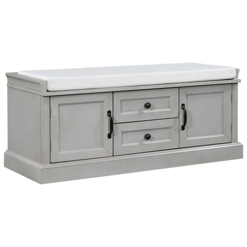 Storage Bench with 2 Drawers, 2 Cabinets and Removable Cushion - 42.5 L x 15.9 W x 17.5 H