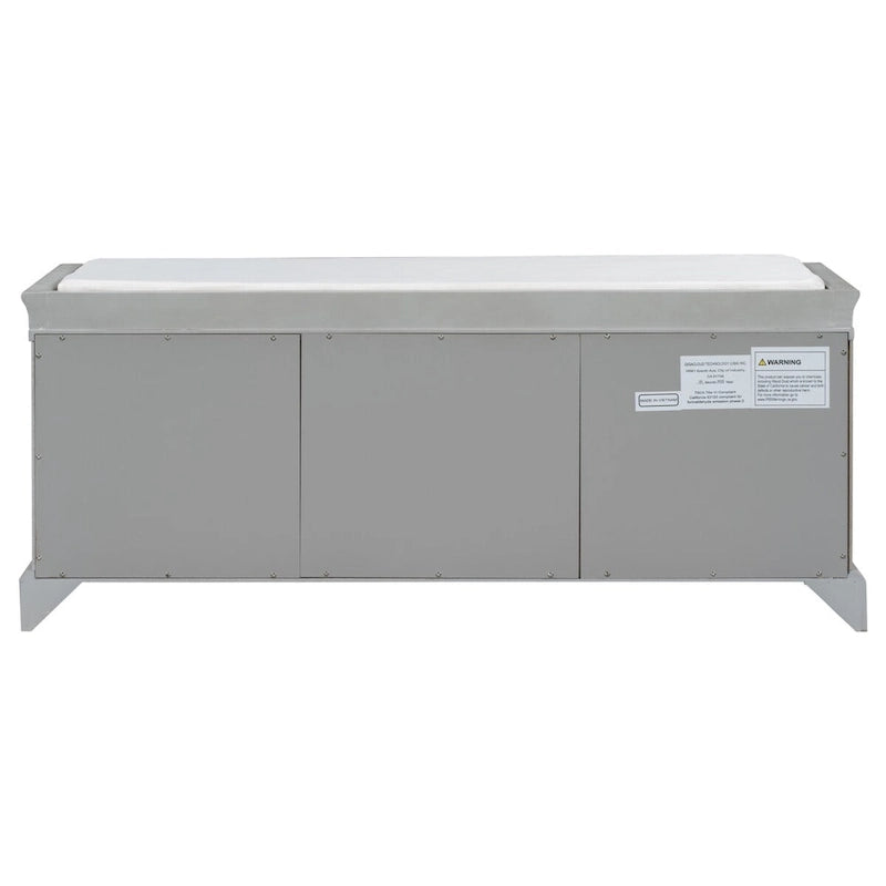 Banc de rangement rétro un siège avec coussin, finition gris lavé / blanc / bleu marine vieilli