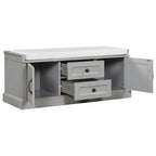 Banc de rangement rétro un siège avec coussin, finition gris lavé / blanc / bleu marine vieilli