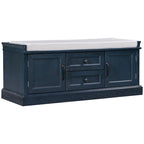 Banc de rangement rétro un siège avec coussin, finition gris lavé / blanc / bleu marine vieilli