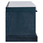 Banc de rangement rétro un siège avec coussin, finition gris lavé / blanc / bleu marine vieilli
