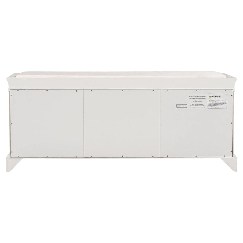 Banc de rangement rétro un siège avec coussin, finition gris lavé / blanc / bleu marine vieilli