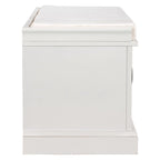Banc de rangement rétro un siège avec coussin, finition gris lavé / blanc / bleu marine vieilli