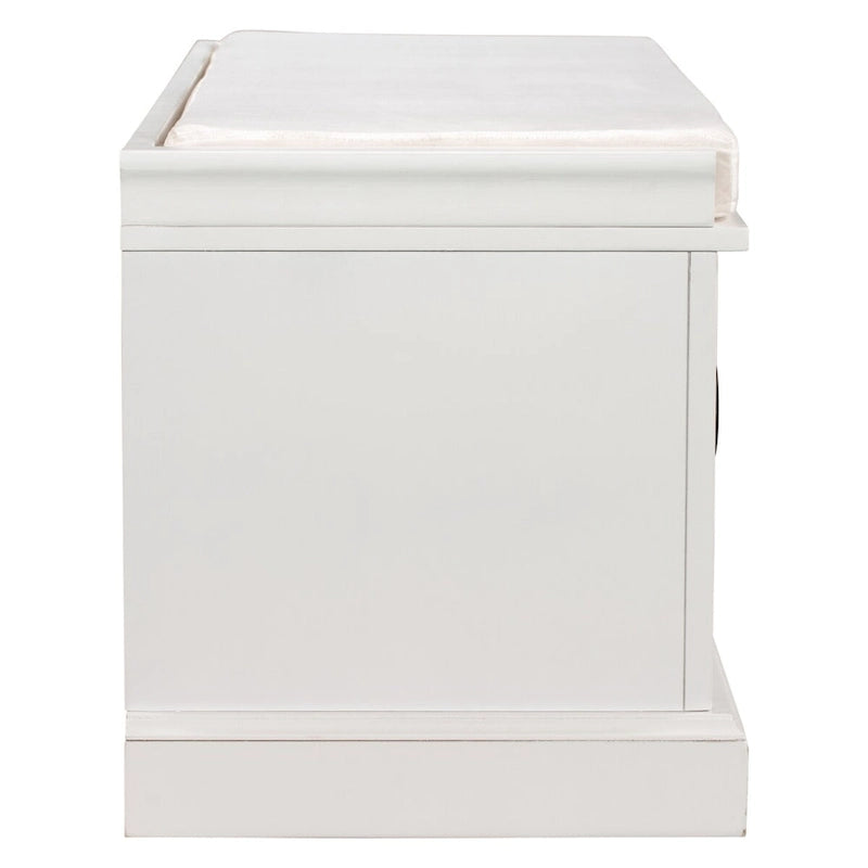 Banc de rangement rétro un siège avec coussin, finition gris lavé / blanc / bleu marine vieilli