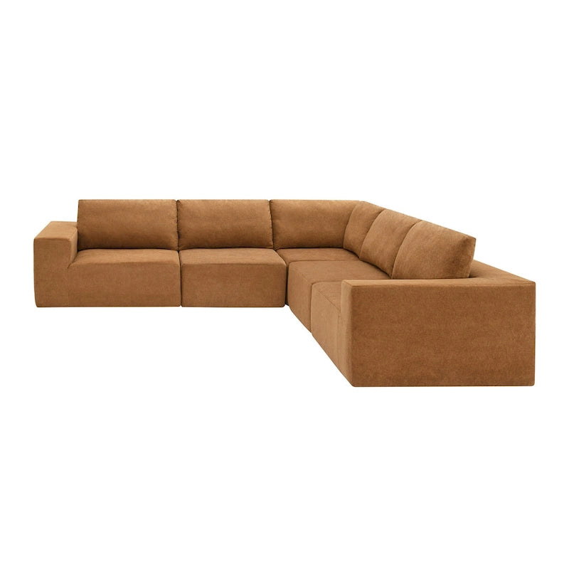 L-Shaped Modular Sectional Sofa, Grey/Brown/Beige, 5-Seat