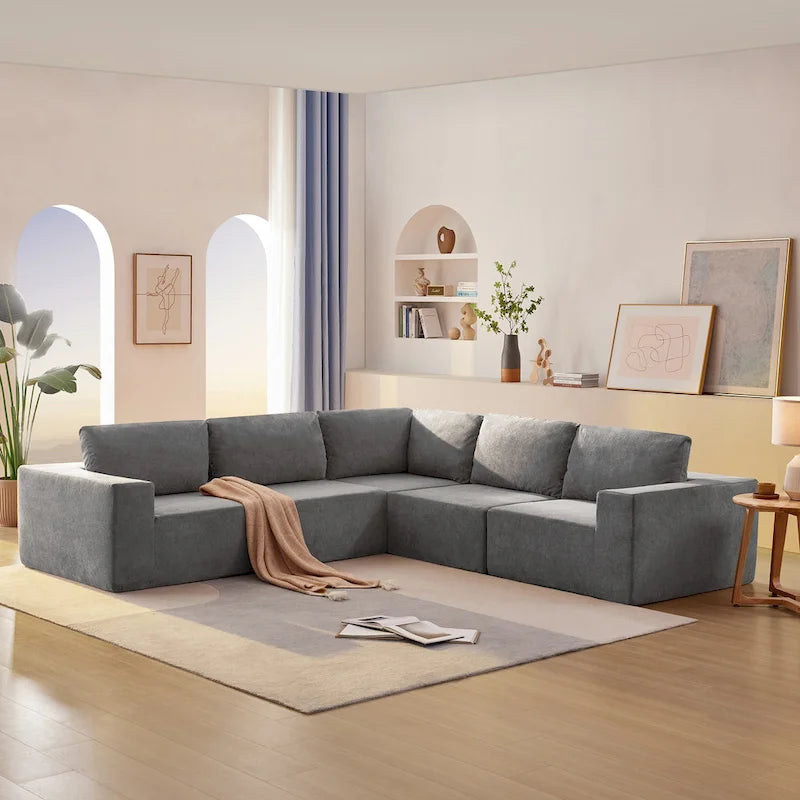 L-Shaped Modular Sectional Sofa, Grey/Brown/Beige, 5-Seat