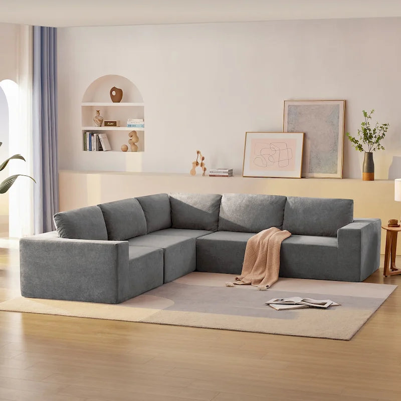 L-Shaped Modular Sectional Sofa, Grey/Brown/Beige, 5-Seat