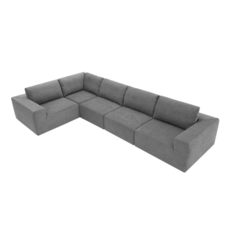 L-Shaped Modular Sectional Sofa, Grey/Brown/Beige, 5-Seat