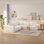 L-Shaped Modular Sectional Sofa, Grey/Brown/Beige, 5-Seat