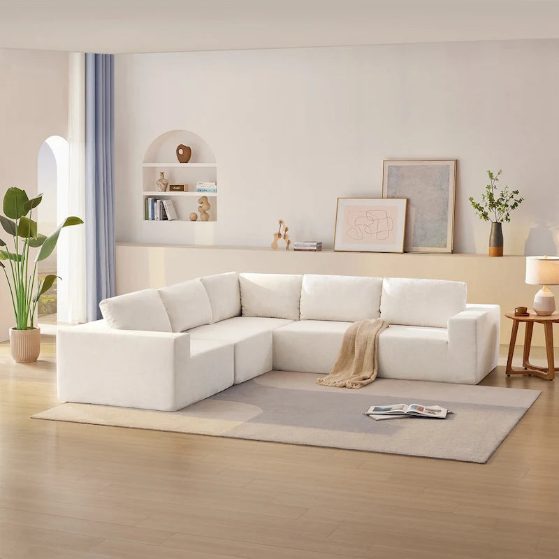 L-Shaped Modular Sectional Sofa, Grey/Brown/Beige, 5-Seat