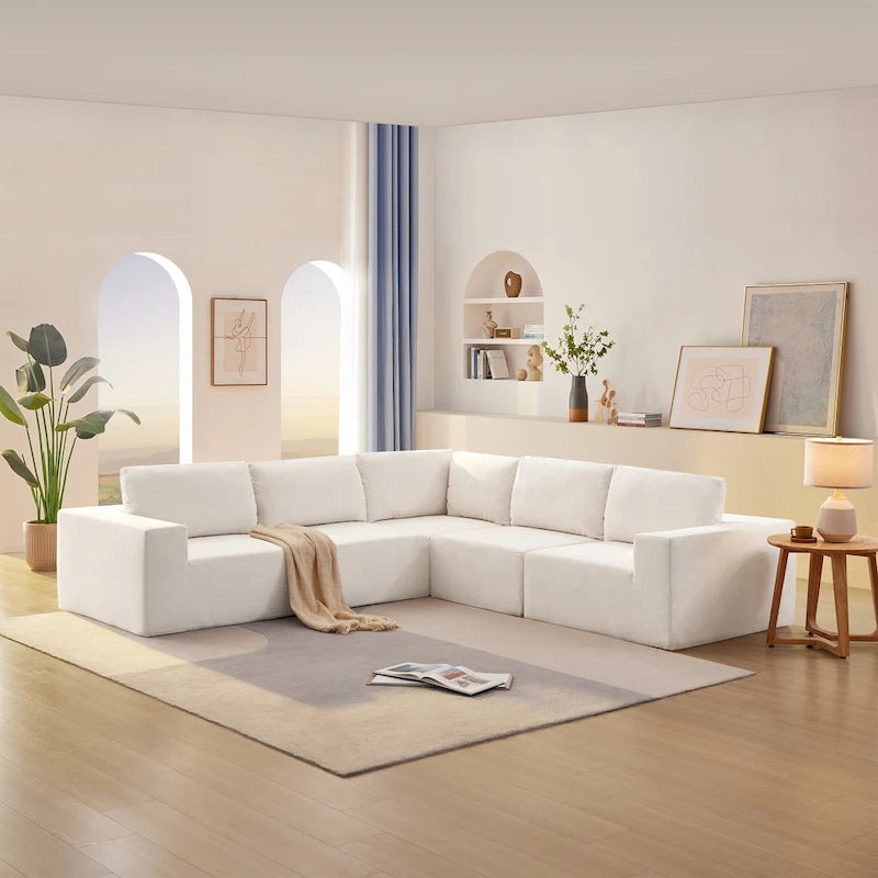 L-Shaped Modular Sectional Sofa, Grey/Brown/Beige, 5-Seat