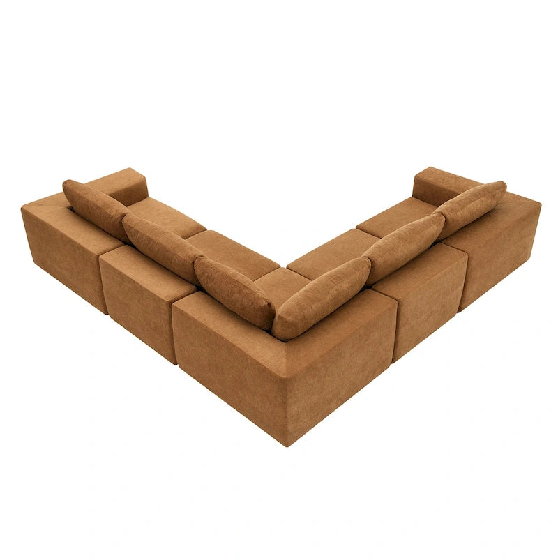 L-Shaped Modular Sectional Sofa, Grey/Brown/Beige, 5-Seat