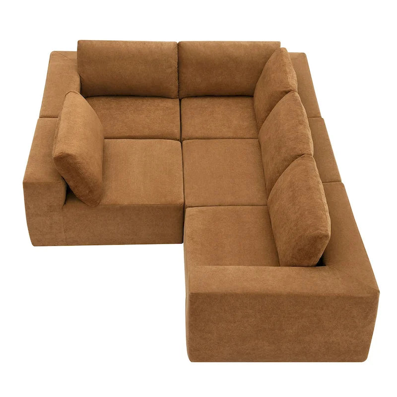 L-Shaped Modular Sectional Sofa, Grey/Brown/Beige, 5-Seat