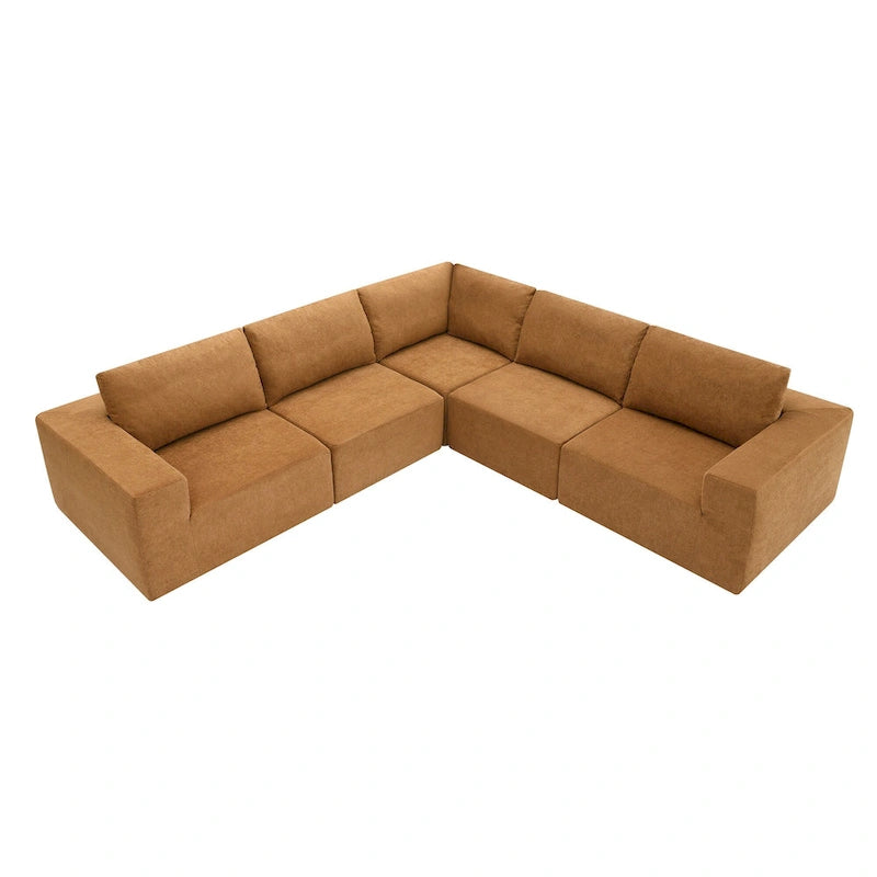 L-Shaped Modular Sectional Sofa, Grey/Brown/Beige, 5-Seat