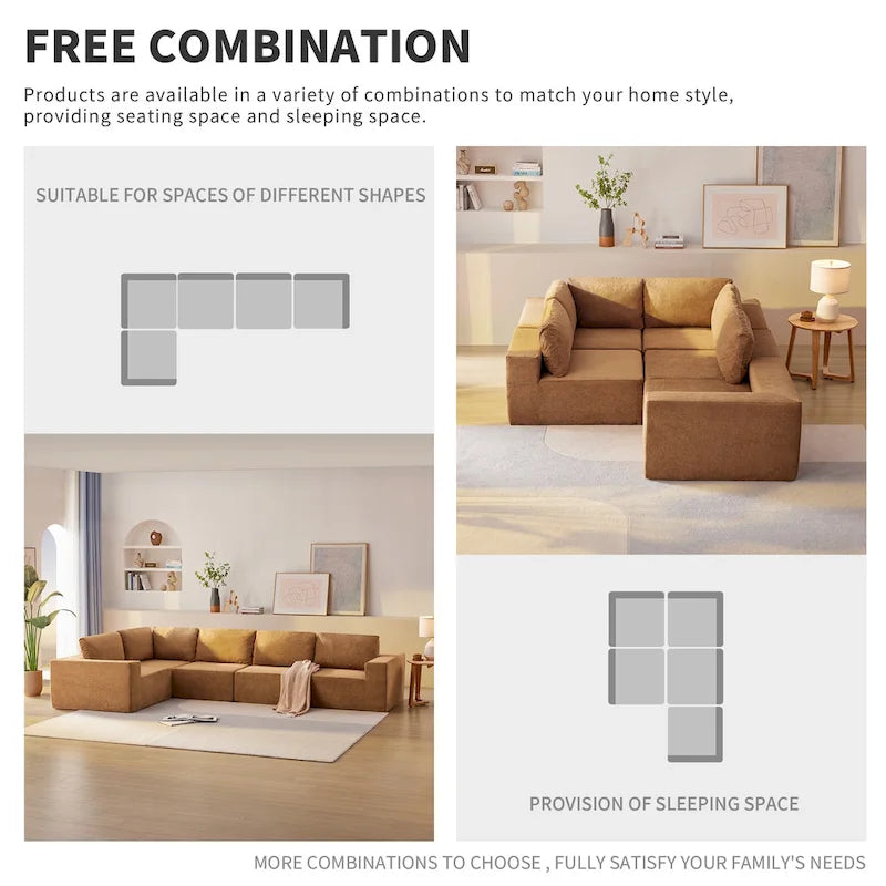 L-Shaped Modular Sectional Sofa, Grey/Brown/Beige, 5-Seat