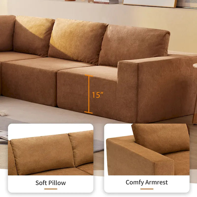 L-Shaped Modular Sectional Sofa, Grey/Brown/Beige, 5-Seat