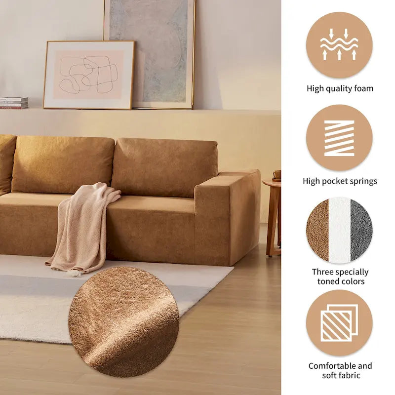 L-Shaped Modular Sectional Sofa, Grey/Brown/Beige, 5-Seat
