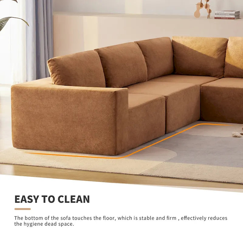L-Shaped Modular Sectional Sofa, Grey/Brown/Beige, 5-Seat