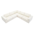 L-Shaped Modular Sectional Sofa, Grey/Brown/Beige, 5-Seat
