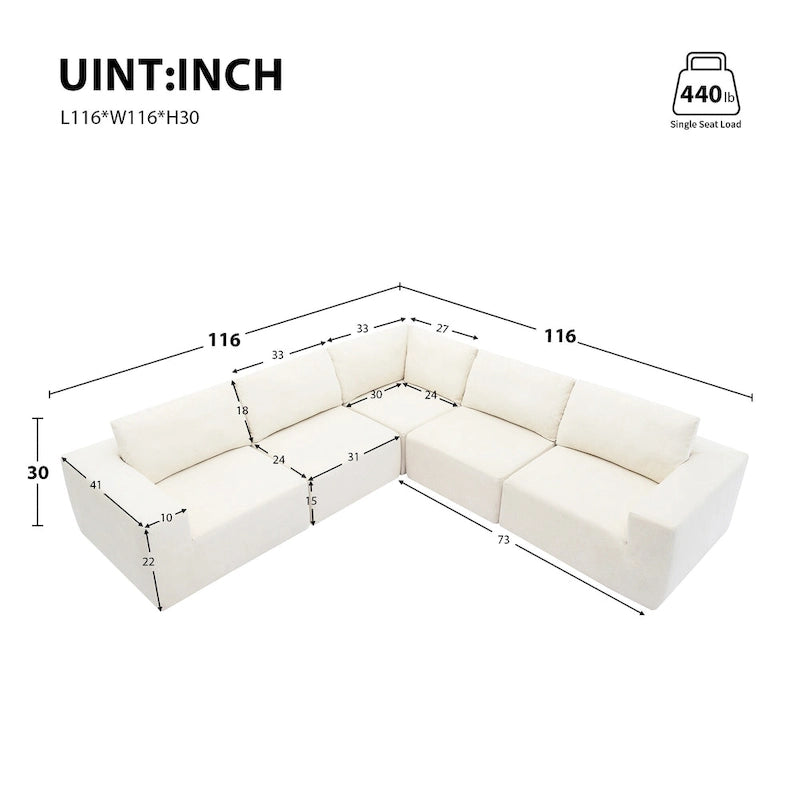 L-Shaped Modular Sectional Sofa, Grey/Brown/Beige, 5-Seat
