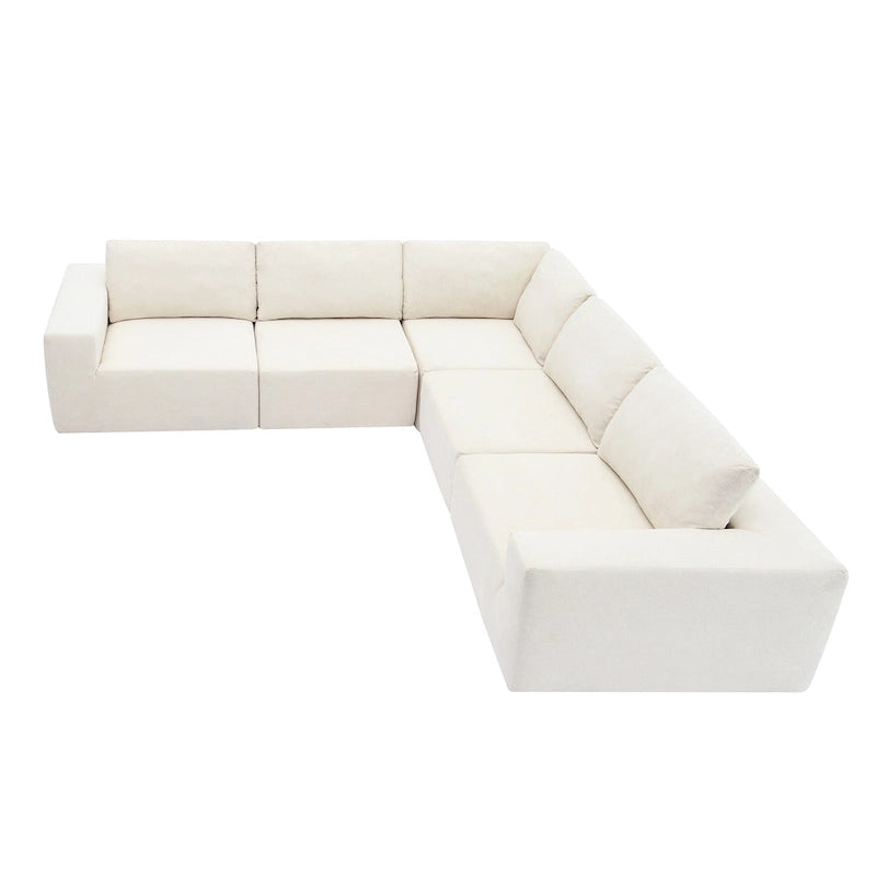 L-Shaped Modular Sectional Sofa, Grey/Brown/Beige, 5-Seat