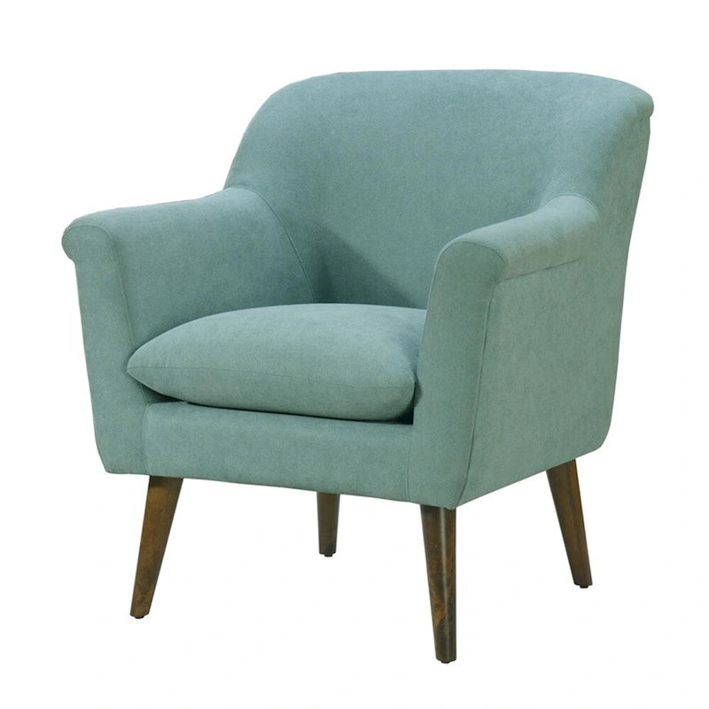 Aquamarine Teal / Steel Gray / Yellow Mid-Century Accent Armchair, Woven Fabric, Single Seat