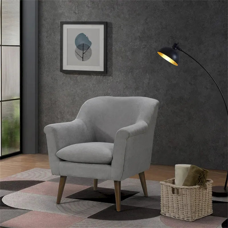 Aquamarine Teal / Steel Gray / Yellow Mid-Century Accent Armchair, Woven Fabric, Single Seat