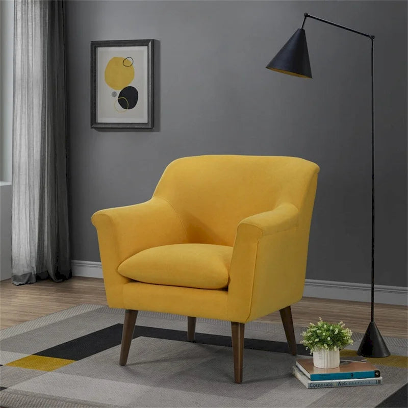 Aquamarine Teal / Steel Gray / Yellow Mid-Century Accent Armchair, Woven Fabric, Single Seat