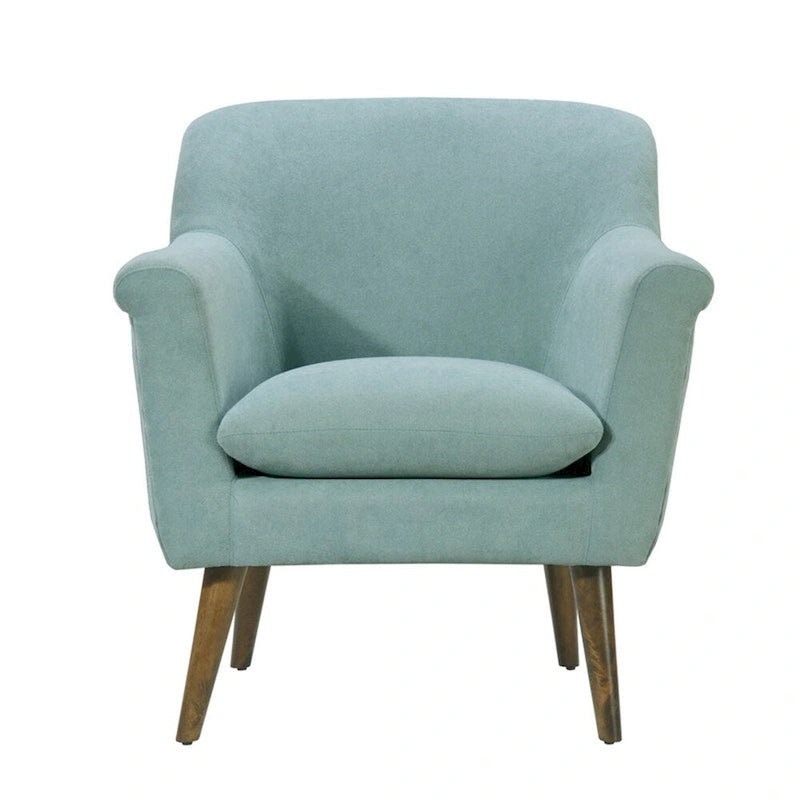 Aquamarine Teal / Steel Gray / Yellow Mid-Century Accent Armchair, Woven Fabric, Single Seat