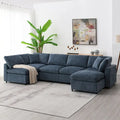 Dark Blue Reversible Modular Sectional Sofa Bed, Chenille, Seats 6