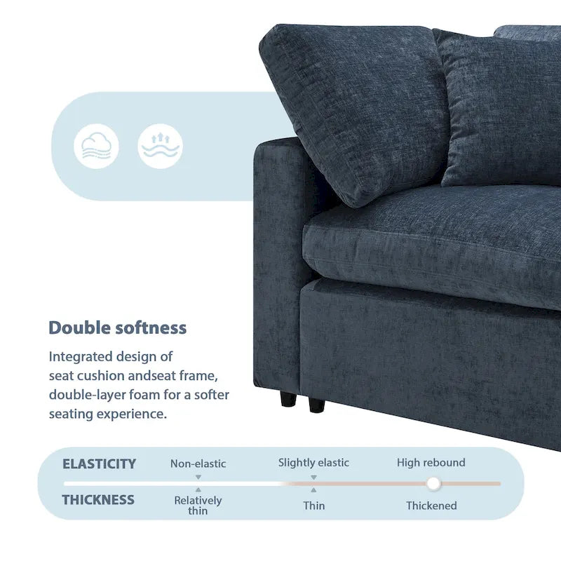 Dark Blue Reversible Modular Sectional Sofa Bed, Chenille, Seats 6
