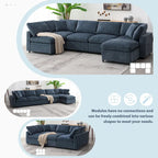 Dark Blue Reversible Modular Sectional Sofa Bed, Chenille, Seats 6
