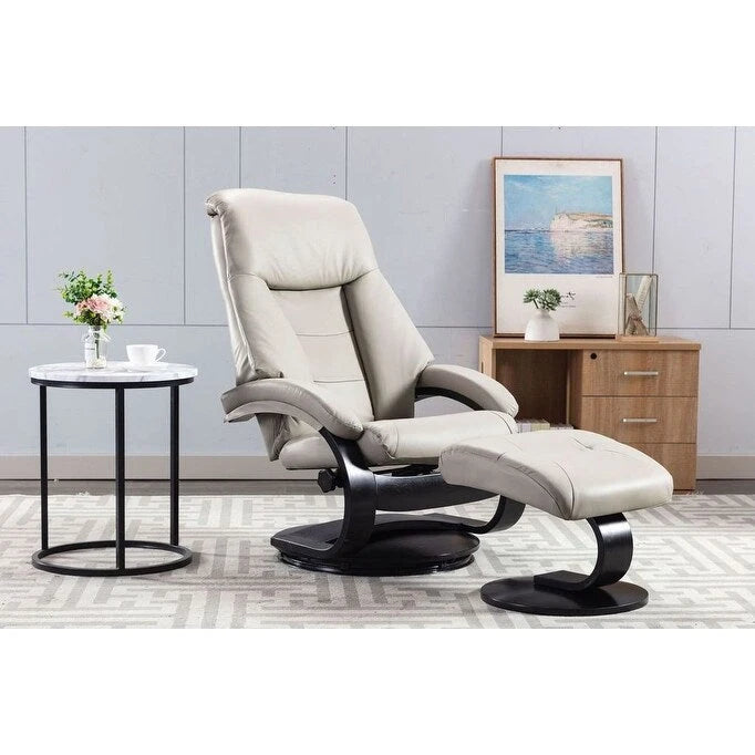 Espresso / Putty / Camel Top-Grain Leather Recliner Chair with Ottoman, Single Seat