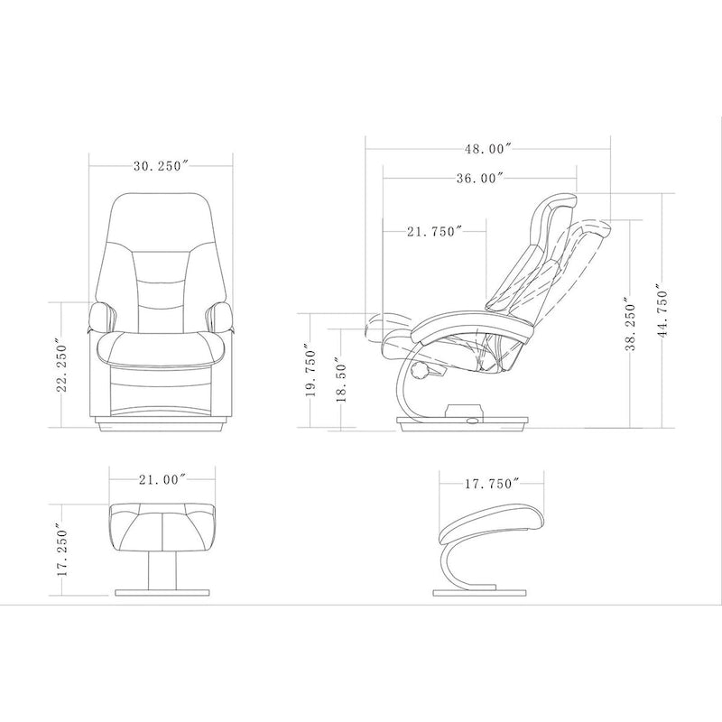 Espresso / Putty / Camel Top-Grain Leather Recliner Chair with Ottoman, Single Seat