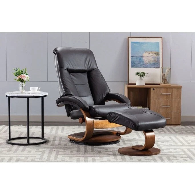 Espresso / Putty / Camel Top-Grain Leather Recliner Chair with Ottoman, Single Seat