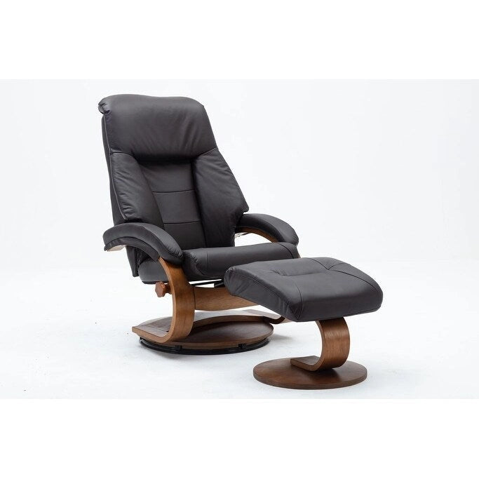 Espresso / Putty / Camel Top-Grain Leather Recliner Chair with Ottoman, Single Seat