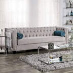 Gray Velvet Button-Tufted Tuxedo Sofa, 2-Seat