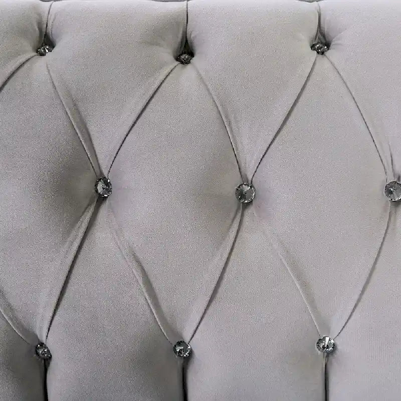 Gray Velvet Button-Tufted Tuxedo Sofa, 2-Seat
