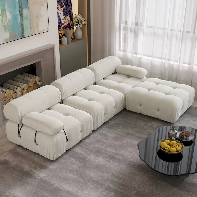 L-Shaped Velvet Sectional Sofa with Reversible Chaise Ottoman, 4-Seat, Multiple Colors