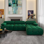 L-Shaped Velvet Sectional Sofa with Reversible Chaise Ottoman, 4-Seat, Multiple Colors