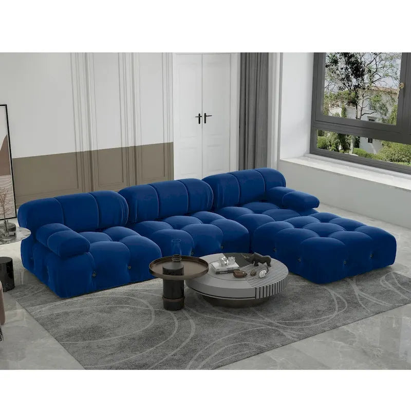 L-Shaped Velvet Sectional Sofa with Reversible Chaise Ottoman, 4-Seat, Multiple Colors