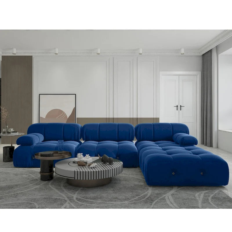 L-Shaped Velvet Sectional Sofa with Reversible Chaise Ottoman, 4-Seat, Multiple Colors