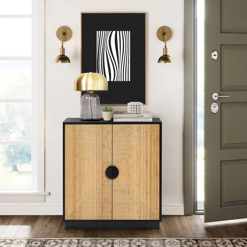 Black & Natural Bamboo 2-Door Accent Cabinet